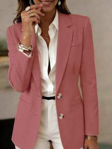Women's Long Sleeve Lapel Button Jacket, Regular Length Knitted Fabric Lightweight Blazer, Creating Elegant And Fashionable Academic Style - Dusty Pink - View 7