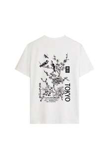 Set Of 1 Casual Round Neck Short Sleeve T-Shirts With Racing Car And Japanese Flower/Bird Prints, A Fun And Versatile Design For Women - White - View 5