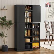 HOMCOM Tall Pantry Cabinet, 64" Kitchen Storage Cabinet With Adjustable Shelves And 8 Door Spice Racks, Farmhouse Freestanding Cupboard For Kitchen, Dining Room, Living Room, Black - Black - View 2