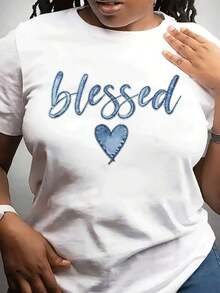 [National Shipping] Camiseta de Mujer con Cuello Redondo, Moderna y Casual, de Manga Corta, para el Día de la Madre, con Estampado de Corazón, Ideal para Regalar tops de mujer camisetas - Estilo - Ver 1