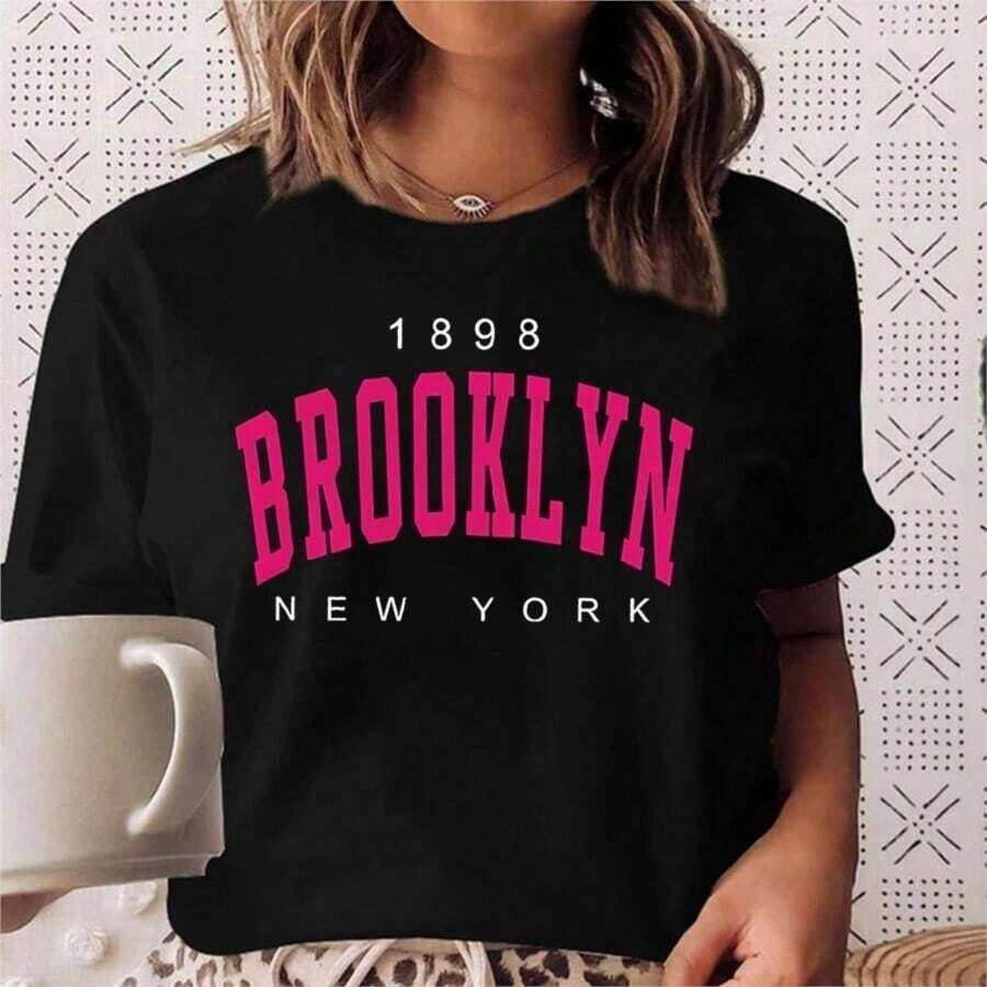 COOL SUMMER Women's Cartoon Fish Print T-Shirt, Soft Cotton, Short Sleeve, Vintage Style, Unisex, Loose Fit, Cotton, Round Neck, Casual Street Style, Blouses For Women, Women's T-Shirts, Casual Blouses For Ladies. - 黑色 4 - 查看 1