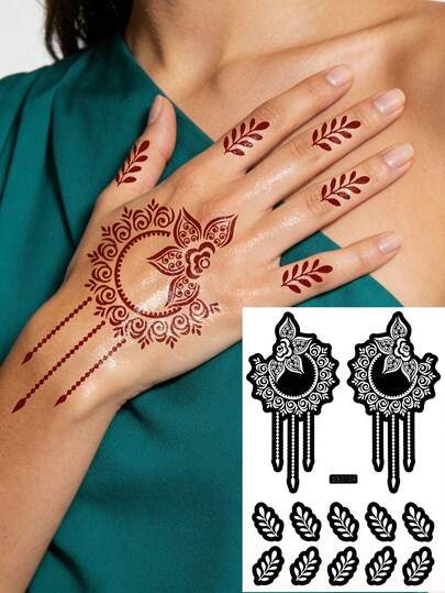 1 khuôn vẽ hình xăm Mandala, khuôn vẽ Mandala độc lập hình hoa lá để tự vẽ lên cơ thể, mẫu hình xăm tạm thời họa tiết hoa mùa xuân/hè, thích hợp cho đám cưới, lễ hội, tiệc tùng, trang điểm và xăm hình nghệ thuật cơ thể.