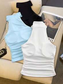 Camiseta sin mangas elegante y de moda para mujer con sujetador incorporado, versátil top de cuello halter, para verano - Multicolor 5 - Ver 2
