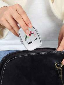 Square Pill Box With Pink Flower And Black Letter Pattern, Portable Medication Storage Compartment, Compact Jewelry And Pill Case, Portable Design, Creative Gift Suitable For Travel, Outdoor Activities, Giving To Family, Friends And Students, Easy To Open For Tablets, Perfect For Holiday Decoration Or Storing Small Items, Durable And Portable - Silver - View 7