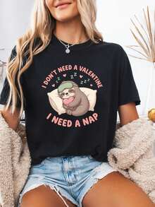 I Don't Need A Val1entine I Need A Nap S1Hirt, Cute Other Val1entine T1EE, Funnazove Quote, UniS1ex Hirt Gift, Creepy Vibe. - 黑色 - 查看 1