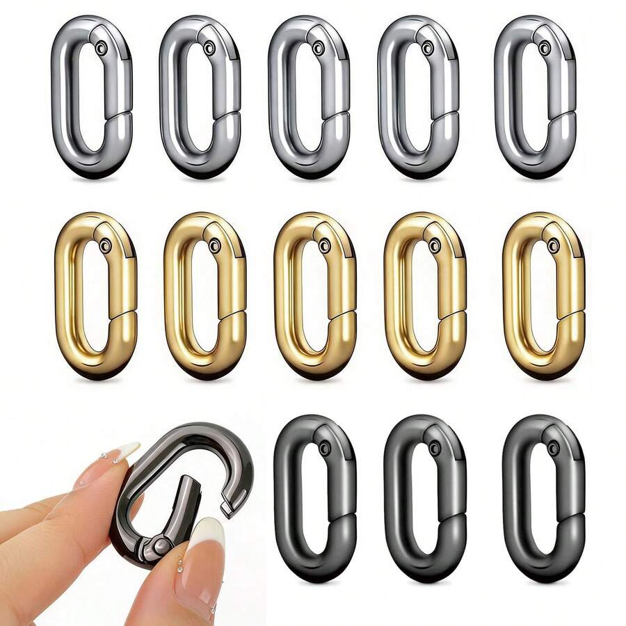 10 piezas Anillo oval de primavera, Clip de resorte redondo de primavera, Hebilla de resorte de gatillo para bolsos, carteras, llaveros - Multicolor - Ver 1