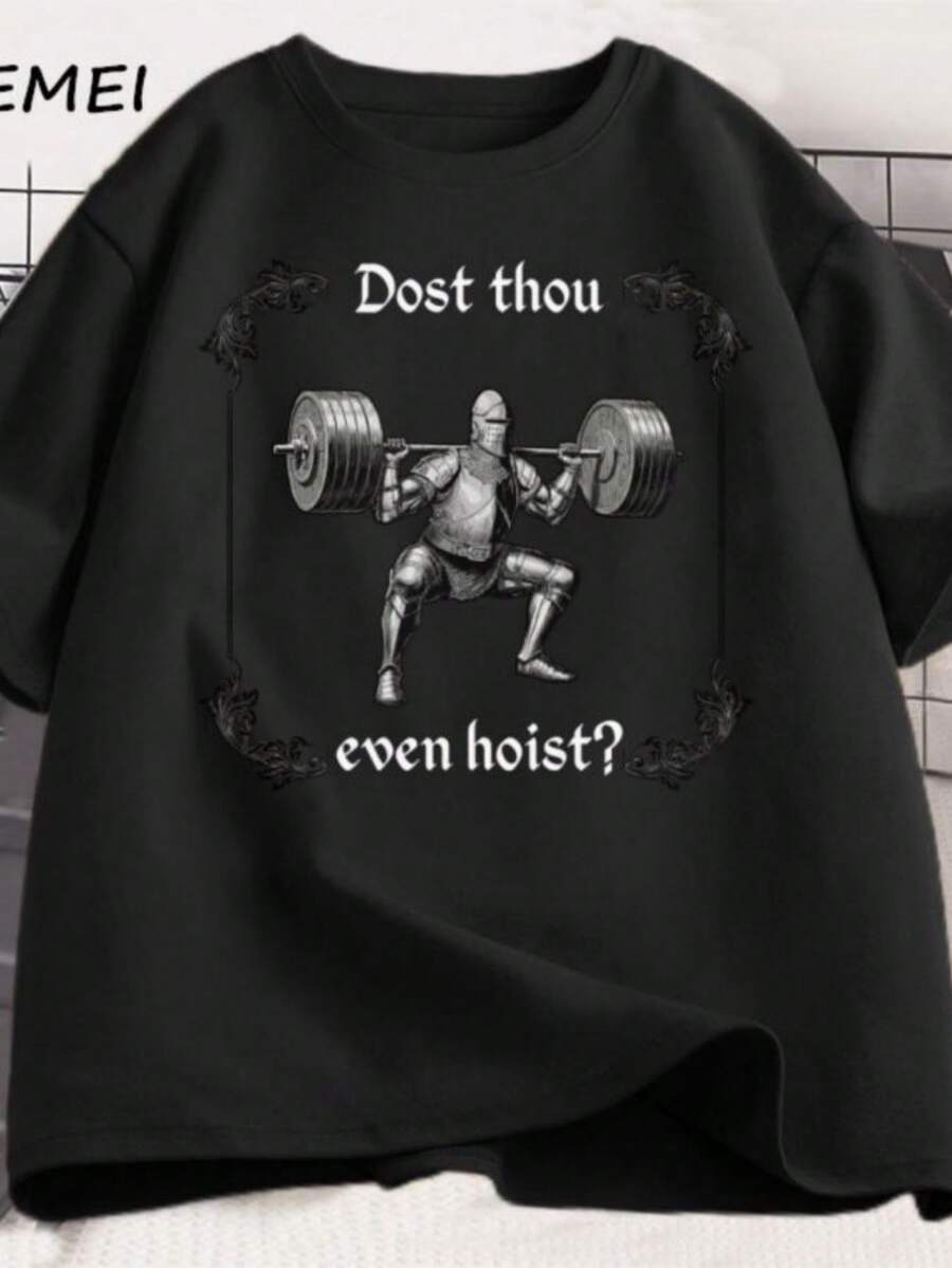 playeras de mujer 2026 Funny Gym T-Shirt Vintage Dost Thou Even Hoist Tshirt Casual Short Sleeve Male Clothes Cotton Tshirt Harajuku Oversized Tee - Negro - Ver 1