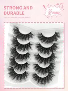 ENCHUW 5 Pairs Fluffy Volume Long Lashes Dramatic Thick False Eyelashes Faux Mink Lashes Reusable Lashes Makeup Fake Eyelashes - Black - View 5