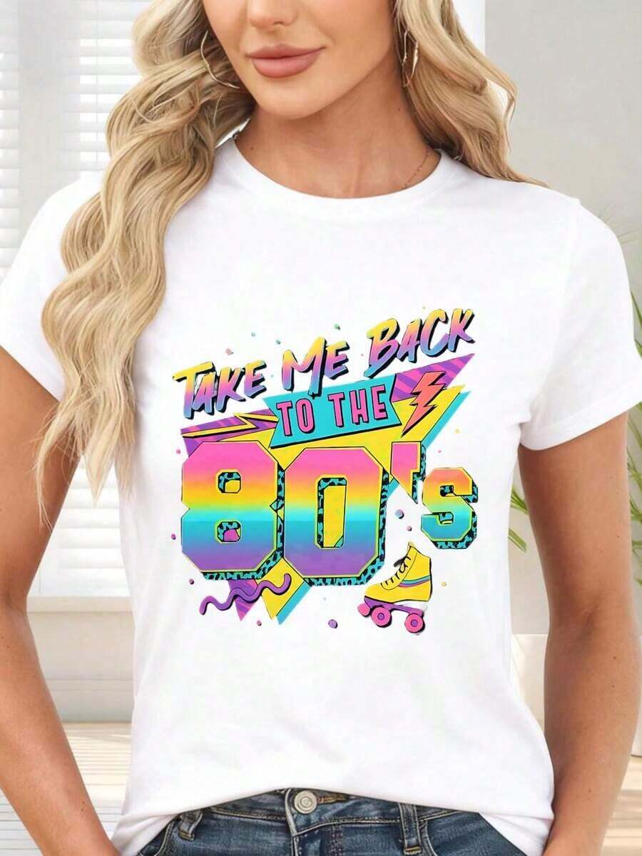 Gift: Retro Print T-Shirt "Take Me Back To The 80s" For 80s Themed Parties And Events (Soft) - 白色的 - 查看 1
