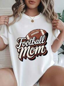 Camiseta Casual de Manga Corta para Mujer - Diseño de Mamá Futbolista con Estampado de Leopardo, Cuello Redondo, Top de Verano, Lavable a Máquina, Camisetas para Damas, Ropa Casual, Estilo Moderno, Ajuste Cómodo  
 -Blanco - Blanco - Ver 7