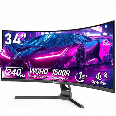 GAWFOLK 34" 4K 165Hz Curved Gaming Monitor | 1500R Immersive Screen, 1ms GTG, FreeSync Premium & HDR400 | Ultra-WQHD 3440x1440, 95% DCI-P3, 400 Cd/M², Anti-Glare | Adjustable Stand (Height/Tilt/Swivel) & VESA Compatible | Dual 2.1 + 2 DisplayPort 1.4 | Low Blue Light & Flicker-Free | Perfect For PC Gaming, Home Office & Cinematic Entertainment | Ultimate Father's Day / Graduation Gift For Gamers & Creators [Monitor, Gaming Monitor, Computer Monitor, PC Monitor, Portable Monitor, TV Alternative]