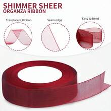Pita Tulle Burgundy 50 Yard/1 Inci (25mm), Pita Organza Transparan, Dekorasi Pernikahan, Kerajinan DIY & Pembungkus Buket Bunga - beraneka warna - View 5