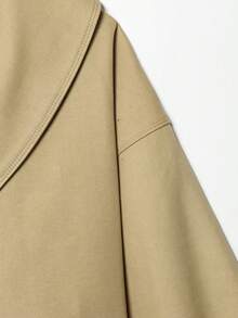 Women's Spring Khaki Loose Waist Tie Long Sleeve Casual Work Jacket Short Trench Coat Autumn Jacket - Khaki - View 9