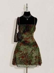 Vestido mini plisado con estampado de hoja de arce vintage para mujer, adecuado para vacaciones de verano y ropa de vuelta al colegio - Multicolor 2 - Ver 6