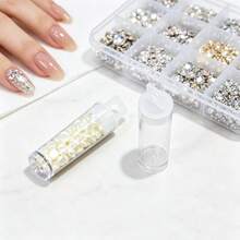 1/3/10 piezas Caja de almacenamiento de perlas y rhinestones transparentes para decoración de uñas, caja organizadora de plástico con agujero para colgar, herramienta de manicura - Multicolor - Ver 2
