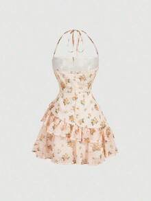 Vestido mini con cuello halter romántico y de moda para mujer - Amarillo - Ver 5