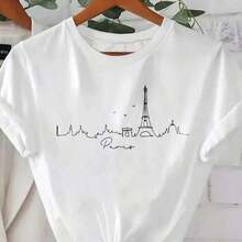 ClothesI1NAWLY Paris Scenery WoMens T Shirt Paris Art Printed Round Neck Short Sve T1EE Casual Graphic T1EEs WoMen Topoose And C1omfortablesummer Ouits For WoMensummer Ouit.100% Pure Cotton T-Shirt Fashion Breather Comfort Daily Wear Casual And Loose-Fitting Version Same For Both Men And Women - trắng - Xem 1