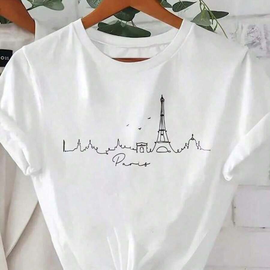 ClothesI1NAWLY Paris Scenery WoMens T Shirt Paris Art Printed Round Neck Short Sve T1EE Casual Graphic T1EEs WoMen Topoose And C1omfortablesummer Ouits For WoMensummer Ouit.100% Pure Cotton T-Shirt Fashion Breather Comfort Daily Wear Casual And Loose-Fitting Version Same For Both Men And Women - trắng - Xem 1