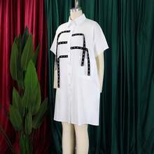 Loose-Fitting Midi Shirt Dress 2026 With Lapel And Short Sleeves - 白色 - 查看 3