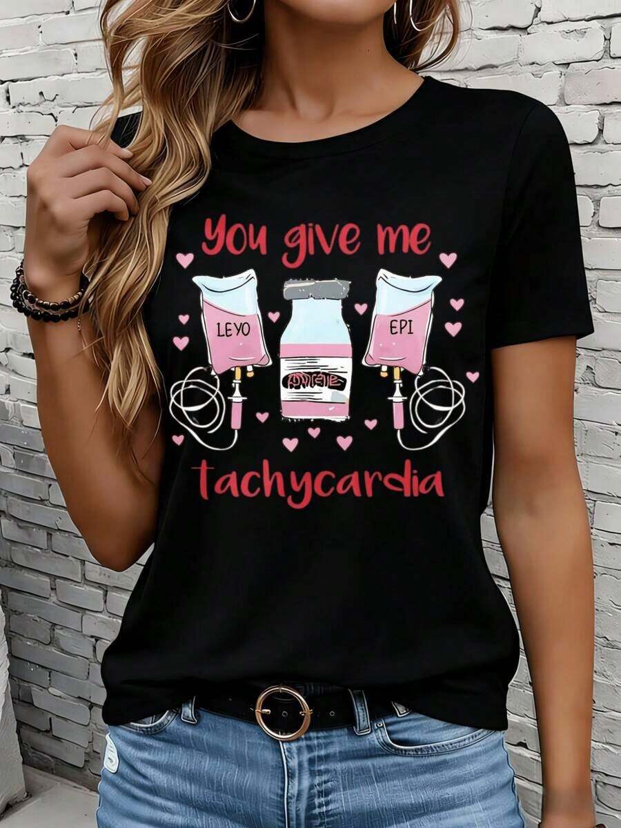 Las camisetas de manga corta para mujer en blanco y negro son adecuadas para el ocio diario, el hogar y los viajes al aire libre. Camiseta de enfermera con diseño de bolsas de IV y medicamentos para profesionales médicos y amantes de la salud. Regalo para fiestas navideñas. - Negro - Ver 1