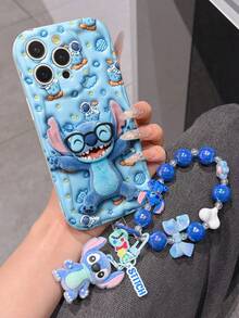Disney Has Authorized, Phone Case - Chain Set, The Stitch Lilo & Stitch 3D Phone Case Plus A Silicone 3D Stitch Bracelet With Metallic Ring Removable Bracelet, Stitch And Angel Pattern, Compatible With Iphone17/16/15/14/13/12/11/XS/XR/X Plus Pro Max, A Stylish Cartoon Phone Case, The Perfect Gift Choice, Phone Protection, Durable Phone Cover, Great Gift For Friends And Family. - 白色 - 查看 2