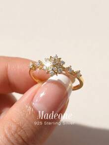 MADEONE 1枚优雅S925纯银锆石戒指，精致珠宝礼品，适合女孩、婚礼、晚宴、派对等场合。 - 金色 - 查看 4
