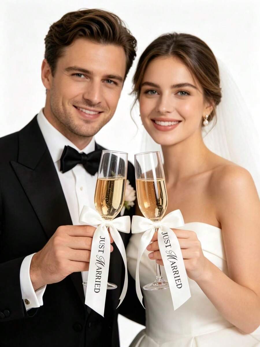 婚礼装饰丝带,香槟酒瓶装饰缎带,也适用于其他场合,是婚礼、新娘送礼会、单身派对、订婚和暑假活动的完美之选。 - 絲帶 - 查看 1