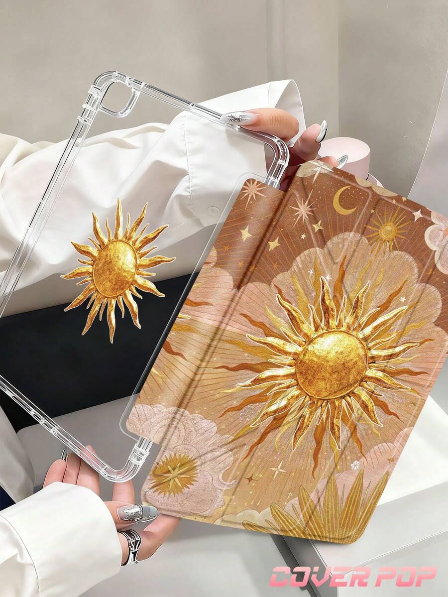 这款平板电脑保护套饰有太阳、塔罗牌和星星图案，兼容 iPad Air 8 (M4) 2026 (11 英寸)/2026 (13 英寸)、9.7/10.2/10.5/10.9/12.9 英寸/iPad Pro 11/A16、第十代、Galaxy Tab S6 Lite 10.4 英寸、Kindle Paperwhite 第十二代 2024 款、Kindle（第十一代至 2024 款）。它柔软防震，支持智能睡眠/唤醒功能，Y 型折叠支架可实现多角度观看，是节日和新年礼物的理想之选。