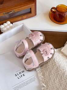 Sandal hình thỏ dễ thương kiểu Hàn Quốc cho bé gái, giày mùa hè thoáng khí với khóa dán ma thuật, giày công chúa đi biển đế mềm chống trượt cho bé gái. - Hồng - Xem 6
