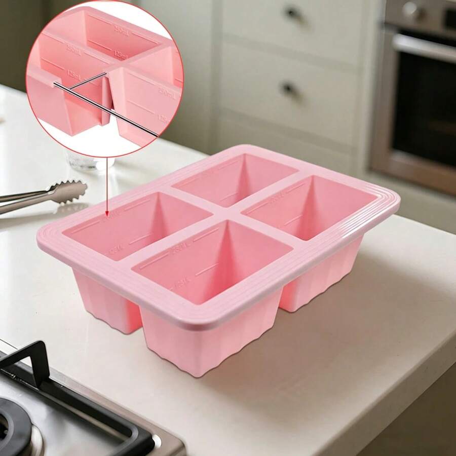 Reusable Silicone Soup Freezer Tray, 125ml&250ml  Mold, Non-Stick Sauce Broth  Tray For Refrigerator Food Storage - Pink 4 Rows - View 1