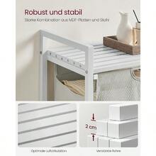 Cesto per la biancheria, contenitore per la biancheria con ripiano, cassetta per la biancheria, sacco per la biancheria rimovibile in tessuto Oxford, struttura in metallo, 65 L, 50 x 33 x 72 cm, bianco crema-bianco opaco - nero - Visualizzare 6