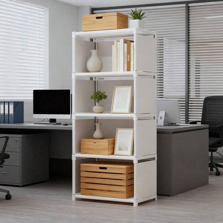 Freestanding Bookshelf, Multifunctional, Nordic Style, Metal Bookcase - Easy Assembly, Suitable For Home, Office, Dorm And Apartment Rental - 4-compartment Display Shelf - White - View 1