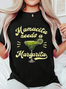 Mamacita Needs A Daisy, Funny Mother's Day T-Shirt, Crew Neck T-Shirt, Women's Summer Tops, Gift - Urban Vintage Style, Unisex 100% Pure Cotton Short Sleeve Crew Neck T-Shirt - 黑色 - 查看 7