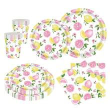 10 Stücke/20 Stücke/50 Stücke/80 Stücke Rosa Zitronen Partyzubehör, Papier Geschirr Set - Zitronen und rosa Grapefruit 7/9 Zoll Papierteller, Pappbecher, 6,5 Zoll Servietten, geeignet zum Bewirten von Gästen, Sommer Zitronen Thema Geschirr, anwendbar für Geburtstag, Brautparty, Junggesellinnenabschied, Babyparty, Themenparty, Feiertag, Veranstaltung - Verschiedenfarbig - Übersicht 1