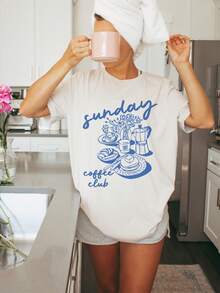 New 2026 Collection: Cotton T-Shirt, Casual Graphic Print T-Shirt, Drop Shoulders, Short Sleeves, Round Neck, Casual Spring And Summer Top, Women's Clothing, 100% Cotton, Durable - 奶油 - 查看 12