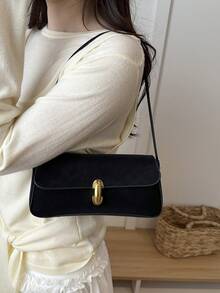 New Stylish Latch Underarm Bag, Chic Shoulder Handbag - Black - View 2