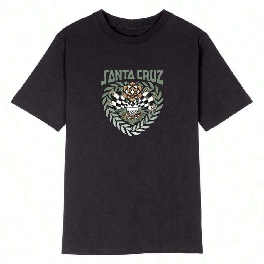 Camiseta de manga corta con estampado de marca, moderna y de estilo urbano, informal y deportiva, de alta calidad, adecuada para un estilo urbano vintage, unisex, holgada, de algodón, con cuello redondo. - Negro - Ver 1