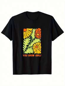 Floral para Mujer, ¡Eres una chica que crece!Camiseta Motivacional - Camiseta Negra Suave con Estampado Floral Naranja y Verde, Camisa Casual para Mujer, Idea de Regalo para Cumpleaños o Aniversario, Camiseta Y2k - Blanco - Ver 1