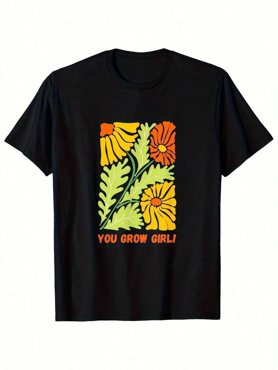 Floral para Mujer, ¡Eres una chica que crece!Camiseta Motivacional - Camiseta Negra Suave con Estampado Floral Naranja y Verde, Camisa Casual para Mujer, Idea de Regalo para Cumpleaños o Aniversario, Camiseta Y2k - Blanco - Ver 1