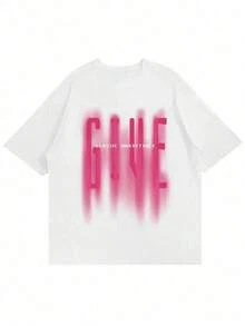 Women's T-Shirt With Letter Print, Fashionable, Versatile, Round Neck, Short Sleeves, Suitable For Everyday Wear. Graphic T-Shirt, Women's White Top, Pink Top, Casual For Summer. - White - View 3