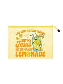 Lemons Christian Mesh Zipper Pouch, Inspirational Lemon Print Transparent Cosmetic Bag, Religious Faith-Based Organizer , Waterproof Mesh Makeup Pouch For Church, Travel, And Daily Use, Large Capacity Transparent Cosmetic Bag With Nylon Zipper - Multicolor - View 14