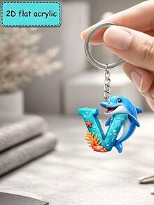2D Flat Acrylic Keychain, Dolphin Letter Keychain, Novelty Keychain, 26 Letters, Dolphin, Marine Life, Keychain Accessories, Fashion Accessories, Suitable For Various Occasions Matching Keychain - Dolphin - View 27