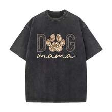 Camiseta de Mujer con Estampado de Leopardo - Estilo Urbano, Tela Vintage, Diseño de Pata de Mamá Perro, Regalo Casual y Lindo para el Día de la Madre - Negro - Ver 2