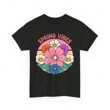 Camisetas PT de alta calidad, Camiseta Spring Vibes |   Camiseta Alegre de Primavera |   Camisetas Happy Season & Floral Delight, Artículos Versátiles Unisex - Negro - Ver 2