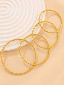 1pc Vintage 18K Gold Plated Copper Bangle Bracelet, Suitable For Daily Wear, Gift - Gold - View 6