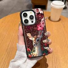 1pc TPU Material Vintage Red Dreamlike Deer Pattern Phone Case Compatible With Apple 17 Pro Max/17/16 Pro Max/15/13/12/11, S20 FE/A15/S24/A55, Note 11/Note 12/Note 13 Pro, Full Coverage Anti-Fall Soft Protective Cover - Black - View 2