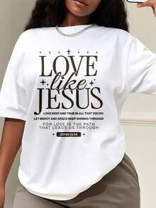 1 Piece Of Women's Oversized Style T-Shirt, Christian T-Shirt "Faith Over Fear", Christian Gift, Faith T-Shirt, Oversized T-Shirt For Women, Perfect For Christmas Parties Or As A Gift, Soft And Comfortable, 180g 100% Cotton, Designs Are Printed. Unisex. - 白色 - 款式 3 - 查看 10
