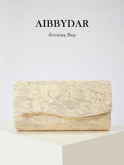 AIBBYDAR Women's Clutch Bag, Evening Bag, Envelope Bag With Flap, Lace Floral Decor Suitable For Evening Dress, Detachable Shoulder Strap, Ideal For Wedding, Prom, Party, Holiday Gathering, Summer, Vacation