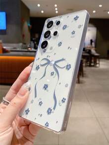 1 Peça Capa Transparente Macia de TPU à Prova de Arranhões e Impressões Digitais, com Proteção da Lente da Câmera, Padrão Floral Azul, Poá, Pérola e Laço, Compatível com Apple 11/12/13/14/15/16/17, Galaxy M34/S25/A15, Nothing, Pixel, Criativa e na Moda - Multicolorido - Visão 6