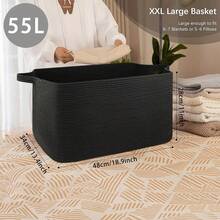 Inwagui Large Blanket Basket Soft Foldable Toy Storage Box Rectangular Woven Rope Storage Basket With Handle, Suitable For Laundry, Clothes, Books, Towels, Home Decor Nursery Bedroom Bathroom Shelf Organizer - Multicolor - View 4